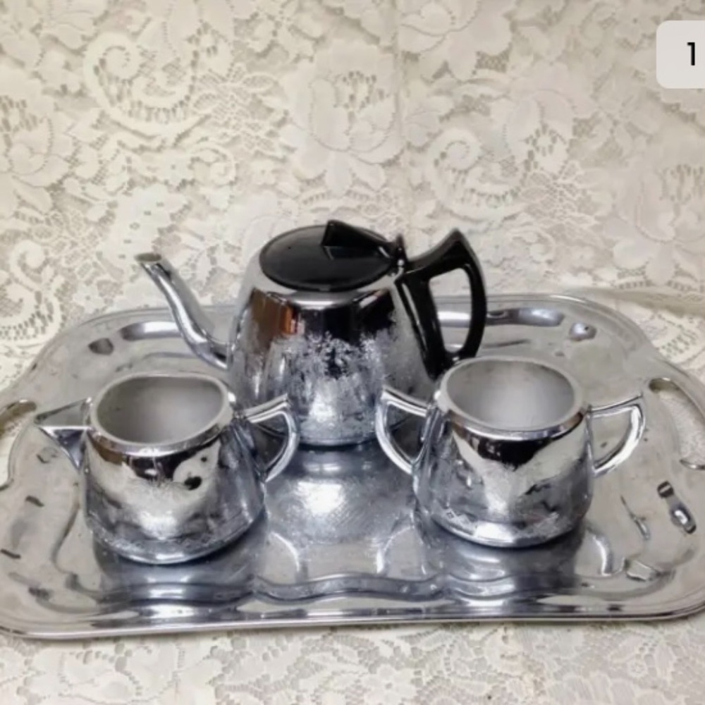 Vintage, Rare, England, Willoware, Swan Brand, 4-pc Chrome Tea Set